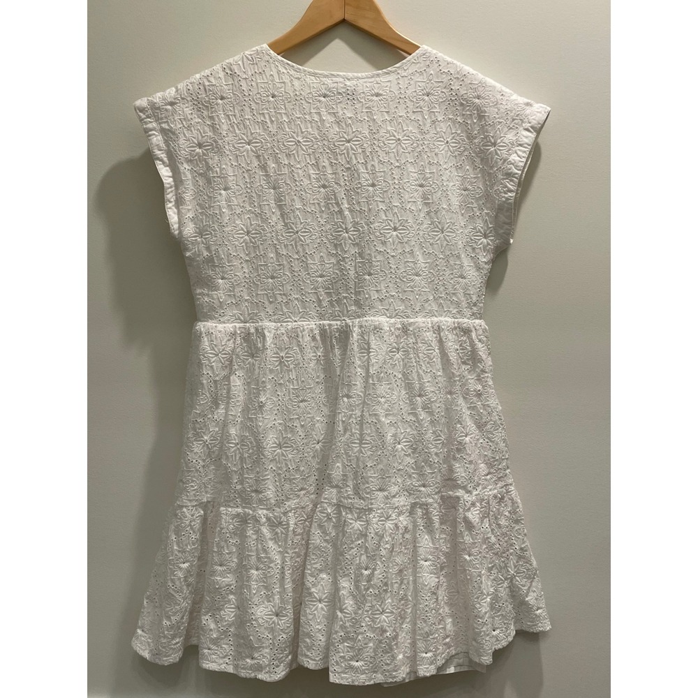 Vineyard Vines White Eyelet Tiered Dress Cotton Tassel Cap Sleeve Womens M - Picture 3 of 6
